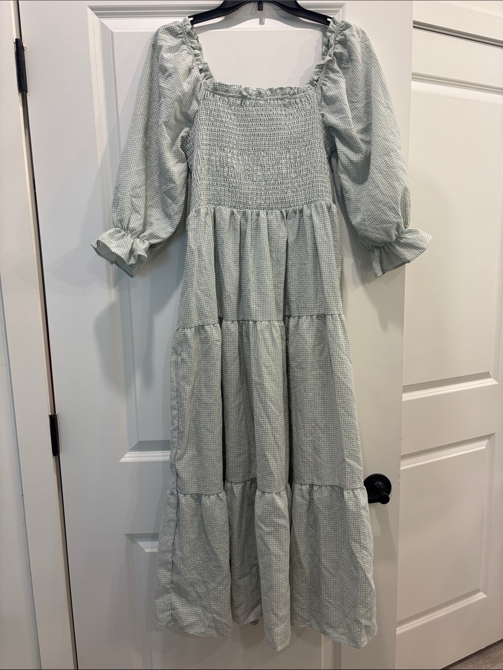 Smocked Square-Neck Maxi Dress in Light Sage